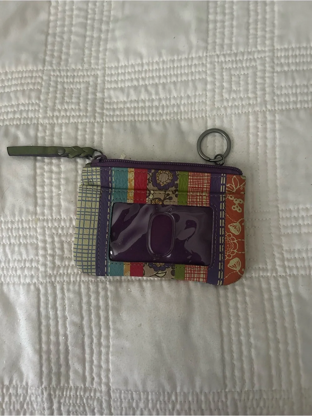 Fossil Striped Multicolor Key Coin Card Pouch with Purple Trim - Picture 2 of 7